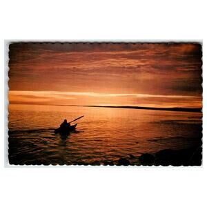 Arctic Sunset Kayak Paddler Canoe Canada 1973 Dexter Color Postcard